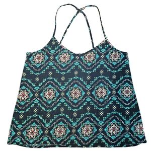 Hollister Blue and Green Patterned Tank Top